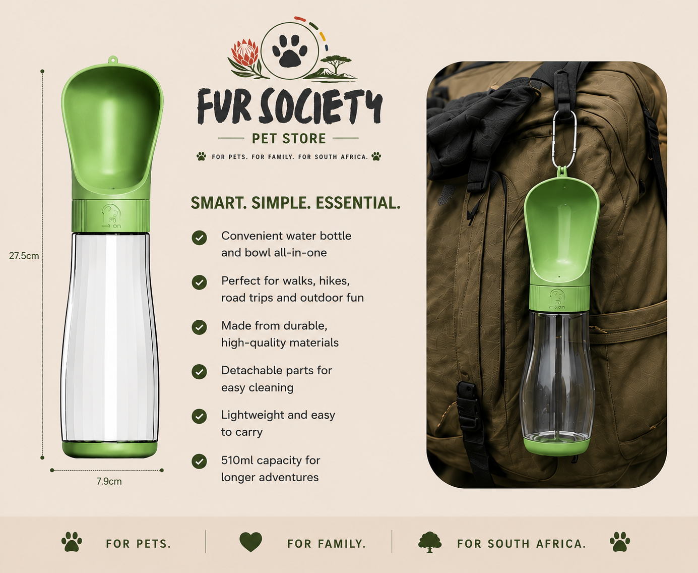 FurSociety Portable Water Bottle 510ml