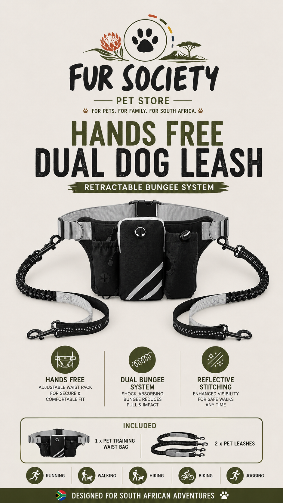 FurSociety Hands Free Dual Dog Leash