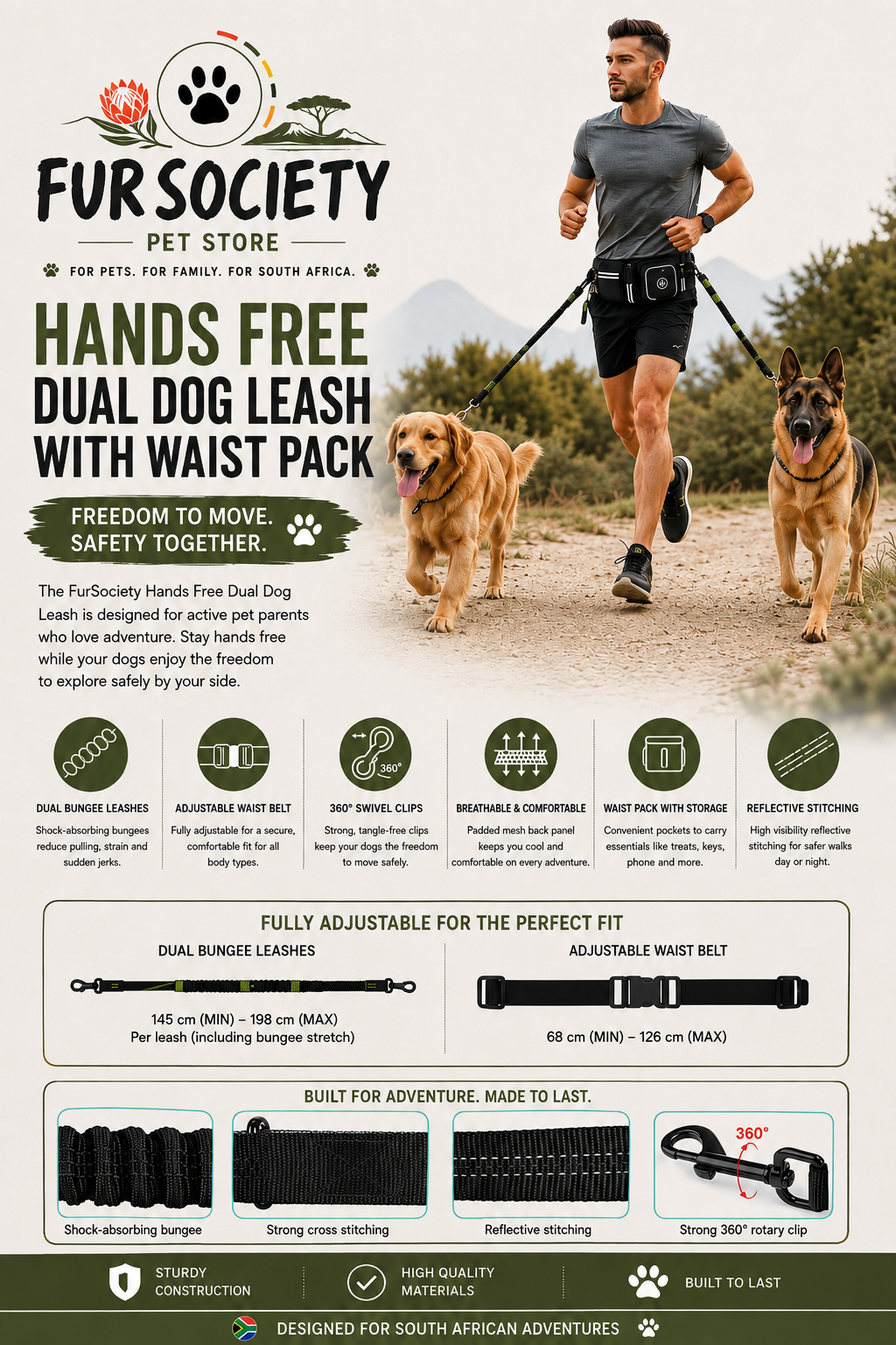 FurSociety Hands Free Dual Dog Leash