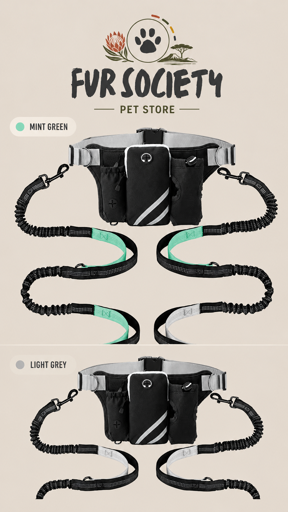 FurSociety Hands Free Dual Dog Leash