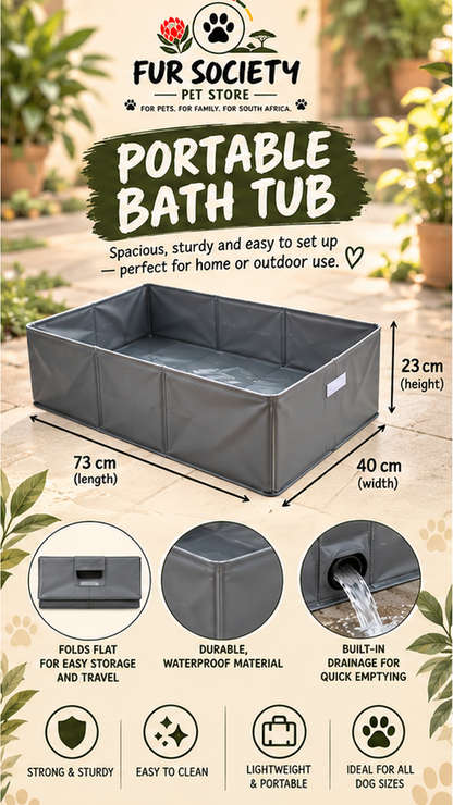 Portable dog bath tub dimensions 73 by 40 by 23 cm with built-in drain