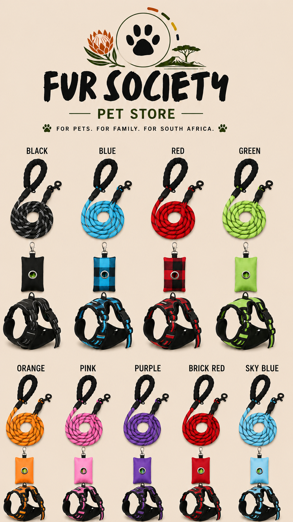 FurSociety Dog Body Harness with Poop Bag Dispenser