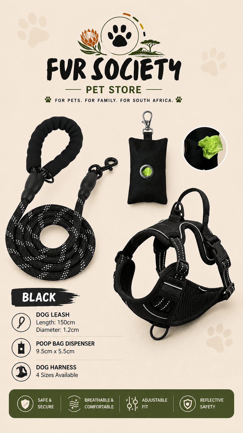 FurSociety Dog Body Harness with Poop Bag Dispenser