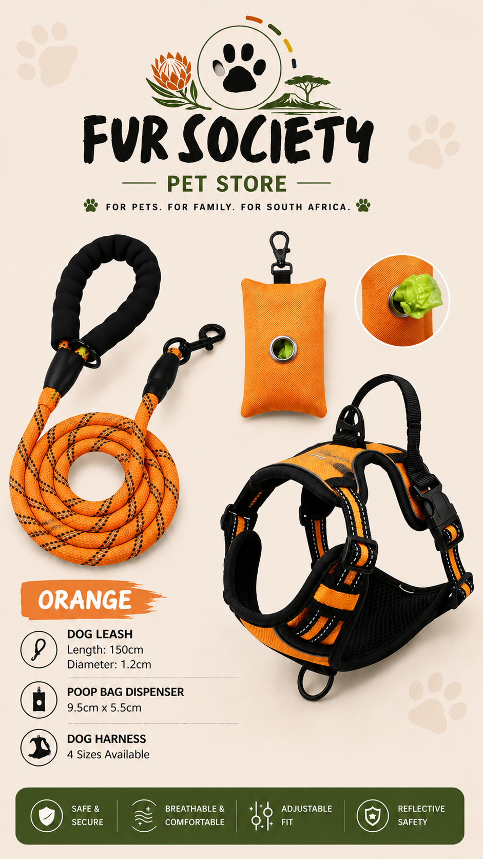 FurSociety Dog Body Harness with Poop Bag Dispenser
