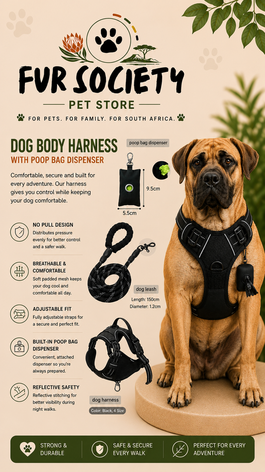 FurSociety Dog Body Harness with Poop Bag Dispenser