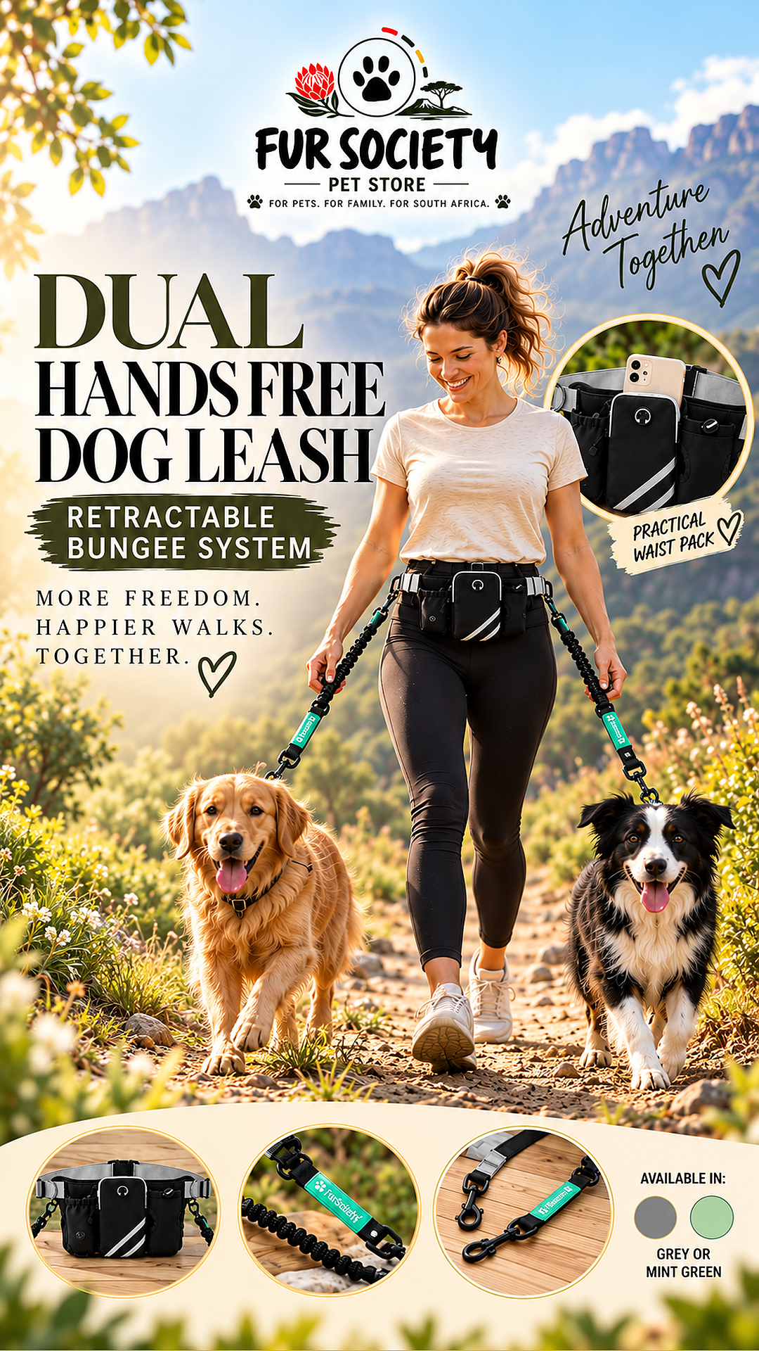 FurSociety Hands Free Dual Dog Leash