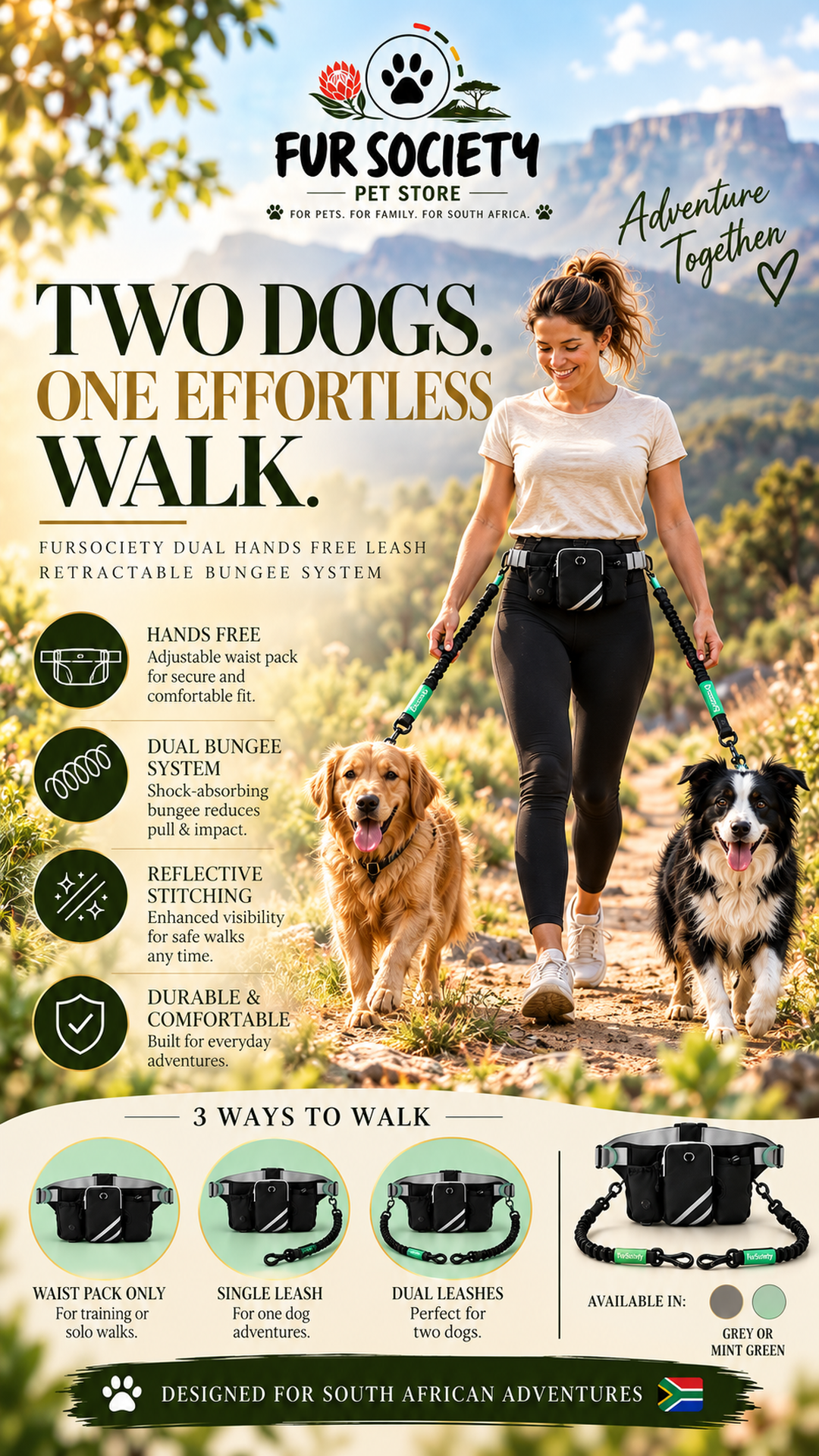 FurSociety Hands Free Dual Dog Leash
