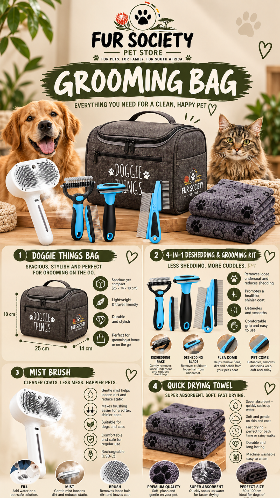 FurSociety Grooming Bag contents overview
