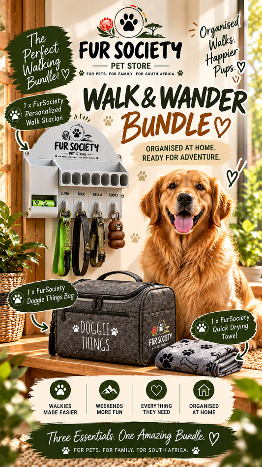 FurSociety Walk & Wander Bundle – Walk Station, Doggie Things Bag & Towel