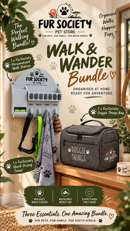 FurSociety Walk & Wander Bundle – Walk Station, Doggie Things Bag & Towel