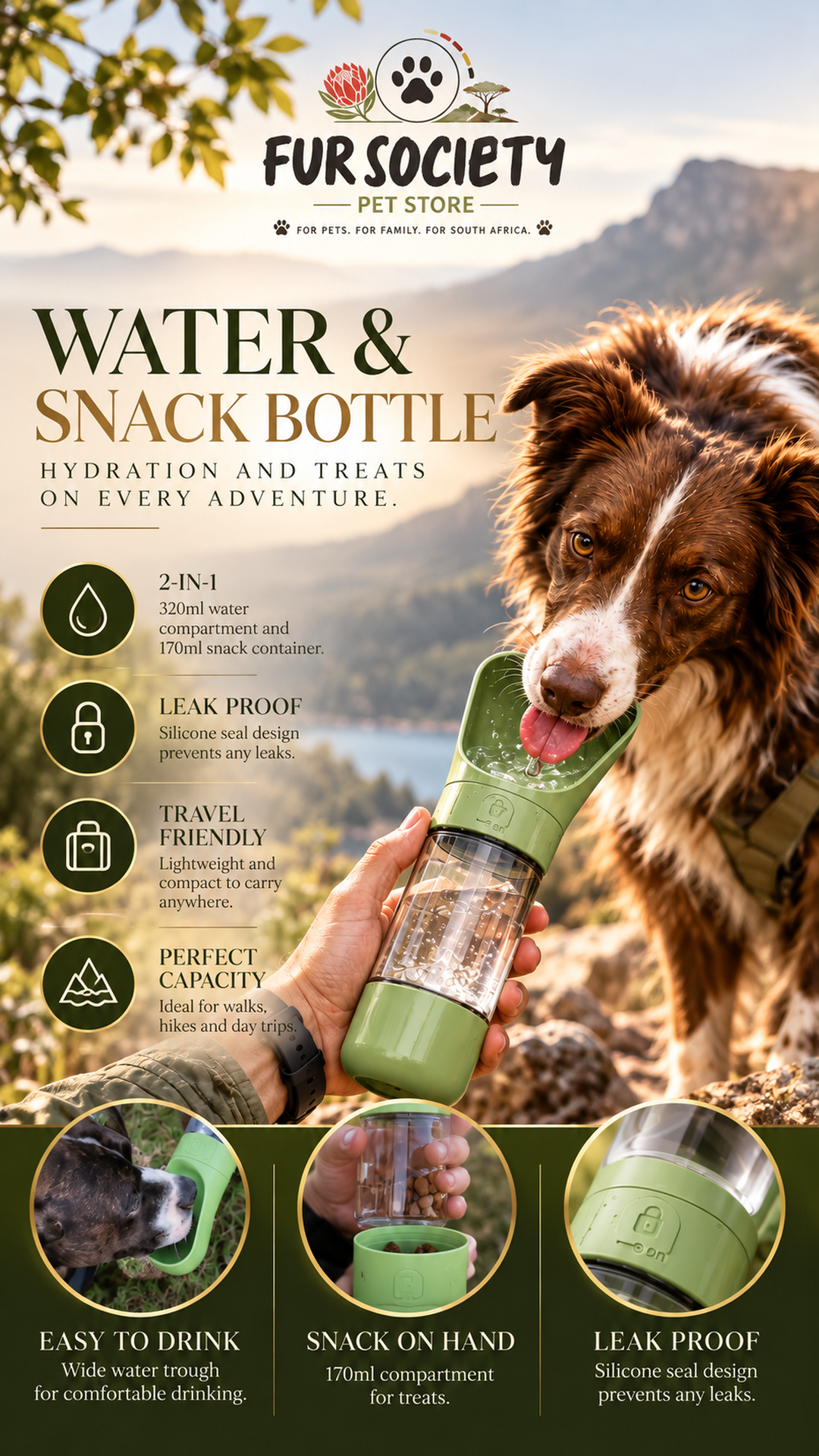 FurSociety Water & Snack Bottle 320ml + 170ml