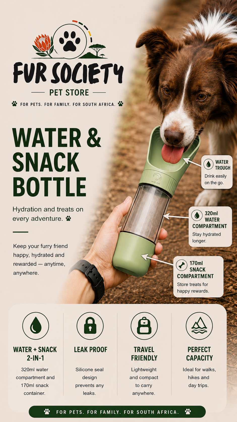 FurSociety Water & Snack Bottle 320ml + 170ml
